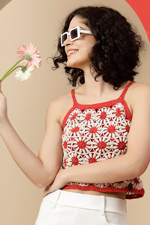 Ajoobaa"Daisy" Pure Cotton Handmade Top- Red