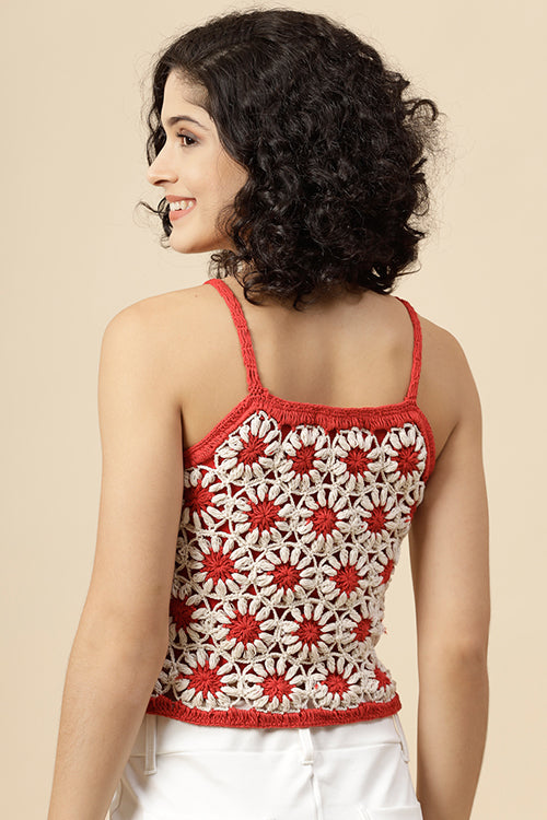 Ajoobaa"Daisy" Pure Cotton Handmade Top- Red