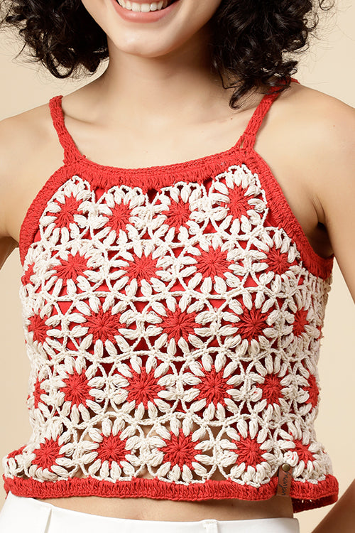 Ajoobaa"Daisy" Pure Cotton Handmade Top- Red