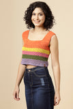 Ajoobaa "Strappy" Striped Cotton Crochet Top