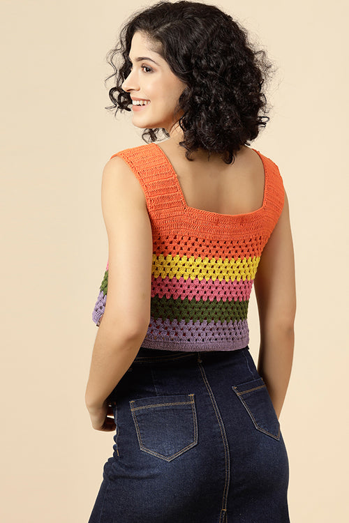 Ajoobaa "Strappy" Striped Cotton Crochet Top