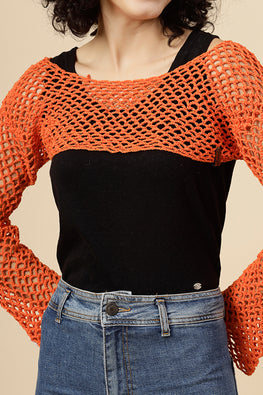 Ajoobaa "Crop" Crochet Pure Cotton Handmade Bolero- Orange