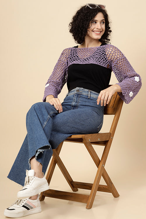 Ajoobaa "Crop" Crochet Pure Cotton Handmade Bolero- Lavender