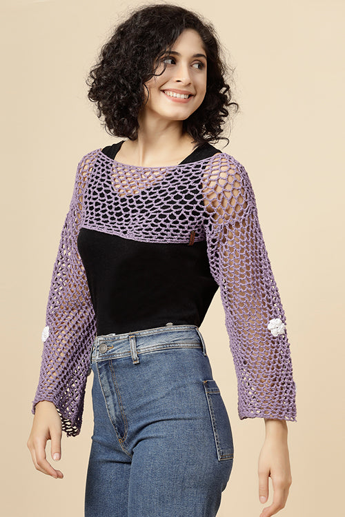 Ajoobaa "Crop" Crochet Pure Cotton Handmade Bolero- Lavender