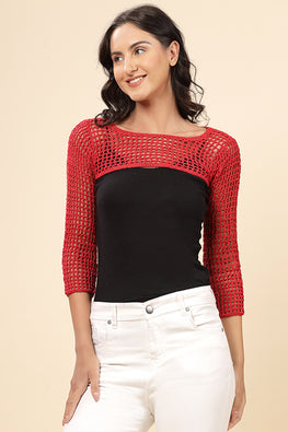 Ajoobaa "Long Sleeve" Crochet Bolero-Red