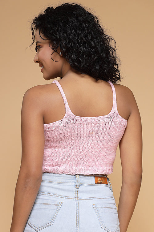 Ajoobaa "Floral" Embroidered Handknitted Top- Pink