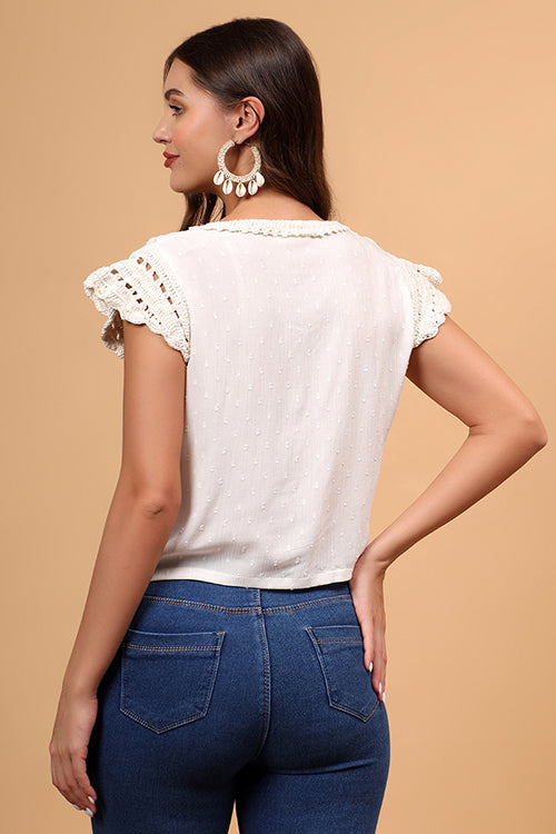 Ajoobaa Crochet "Frill" Sleeve Cotton Top