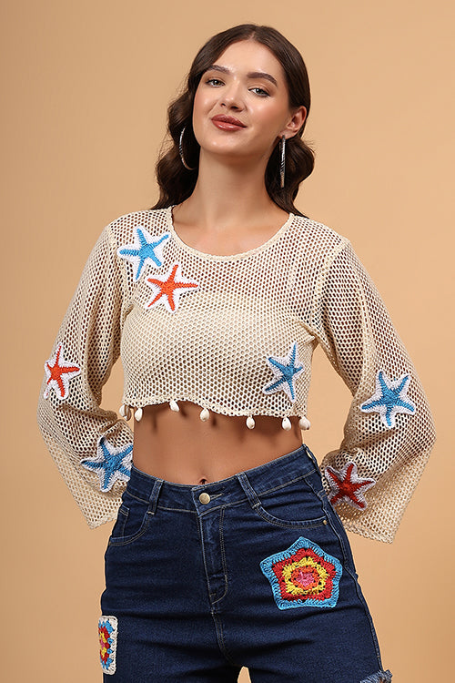 Ajoobaa Crochet "Star" Appliqued Coverup