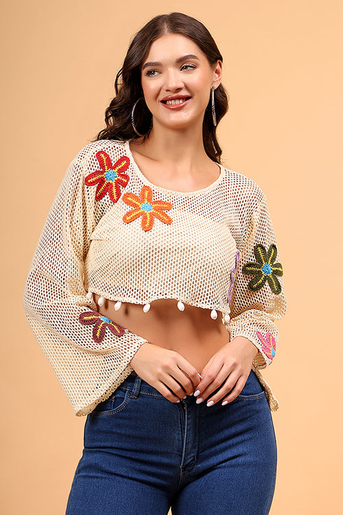 Ajoobaa "Crochet" Floral Coverup Beachwear Top