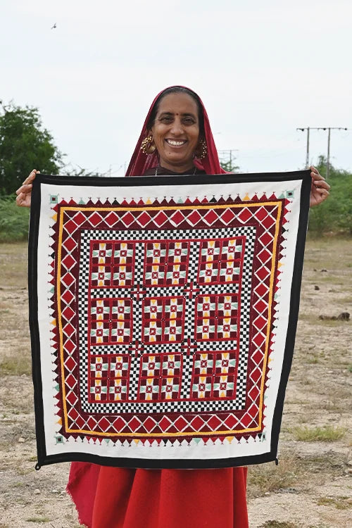 Okhai 'AABHA' Hand Embroidered Mirror Work Pure Cotton Wall Hanging