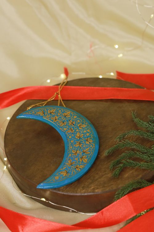 TICH Kashmiri Art Xmas Decorations - Set Of 3 Moon