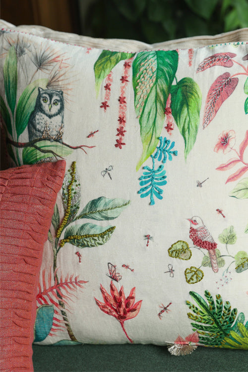 Onset Homes Bagicha Hand Embroidered Cushion-Pink