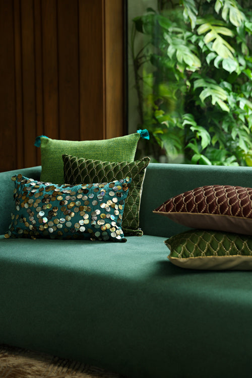 Onset Homes Ananya Handwoven Cushion-Leafy Green