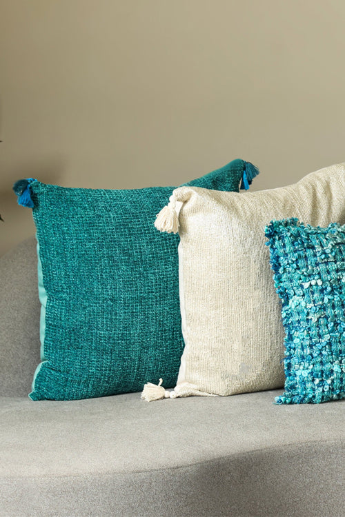 Onset Homes Ananya Handwoven Cushion-Turquoise