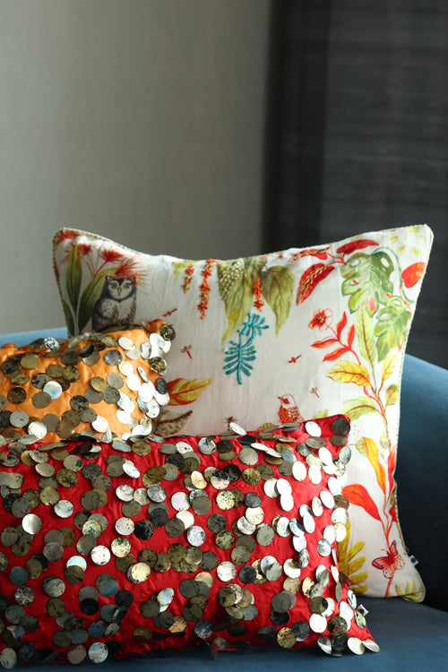 Onset Homes Bagicha Hand Embroidered Cushion-Rust