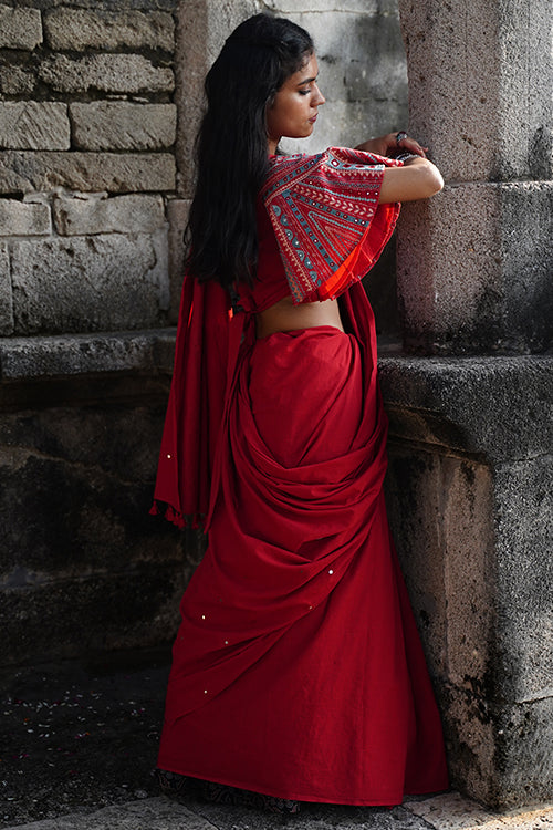 Okhai 'Embrace' Hand Embroidered Mirror Work Cotton Saree