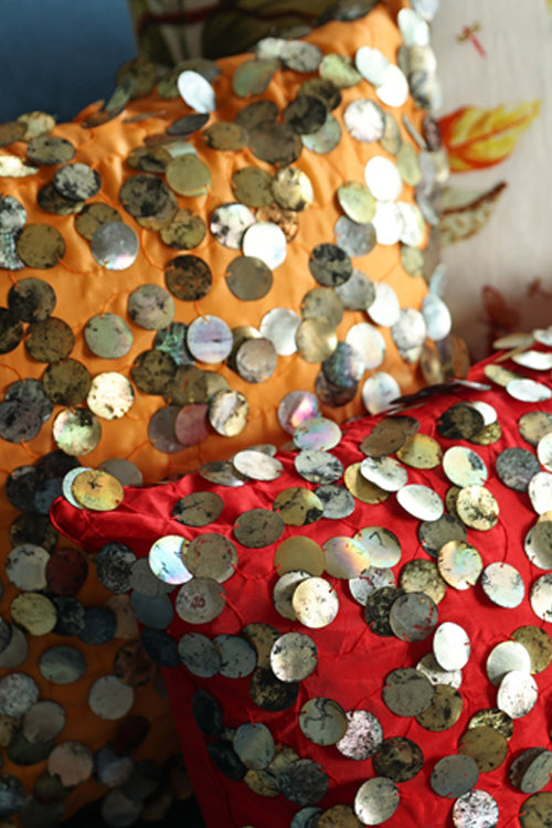 Onset Homes Tara Hand Embroidered Cushion-Orange