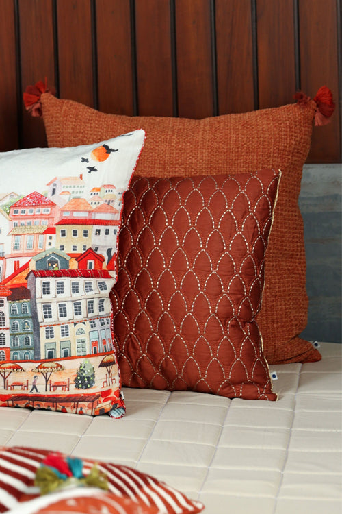 Onset Homes Ananya Handwoven Cushion-Rust