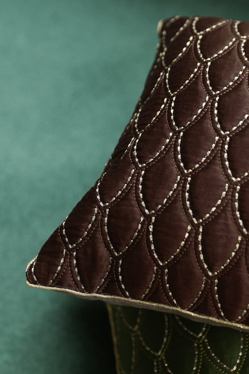 Onset Homes Darwaja Quilted Cushion Cover-Chocolate