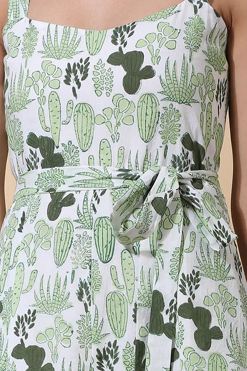 Okhai 'Succulent' Hand Block Printed Pure Cotton Jumpsuit | Rescue