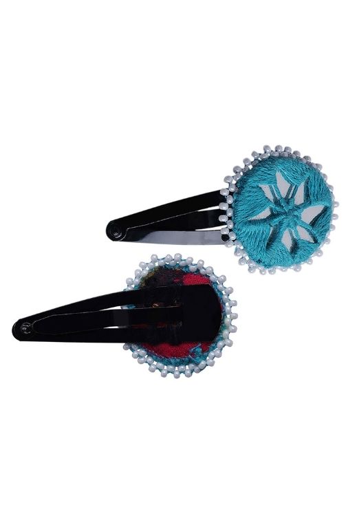 Antarang Handcrafted Black Tic Tac Pins By Divyang & Rural Women- Blue