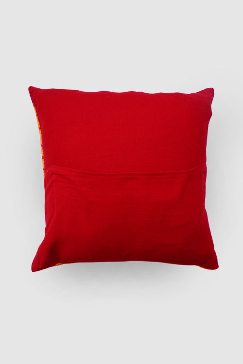 Zaina By Ctok Poppies Chainstitch Embroidered Cushion Cover Red & Yellow