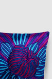 Zaina By Ctok Dahlias Chainstitch Embroidered Cushion Cover - Blue & Red
