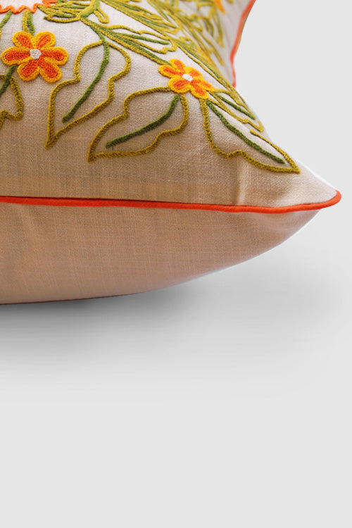 Zaina By Ctok Dast-E-Gul Aari Embroidered Cushion Cover - Cream