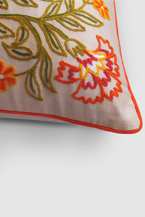 Zaina By Ctok Dast-E-Gul Aari Embroidered Cushion Cover - Cream