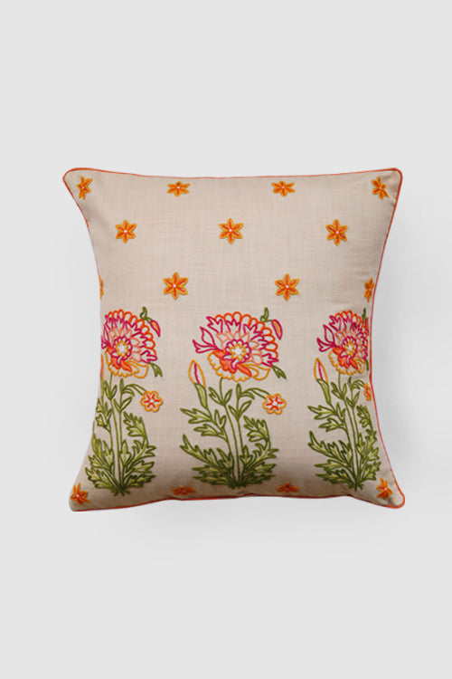 Zaina By Ctok Gul Bahar Aari Embroidered Cushion Cover - Cream
