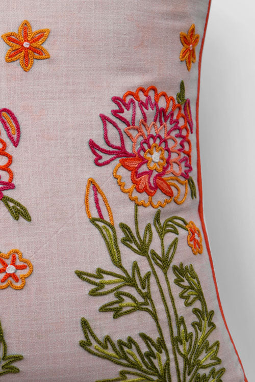Zaina By Ctok Gul Bahar Aari Embroidered Cushion Cover - Cream
