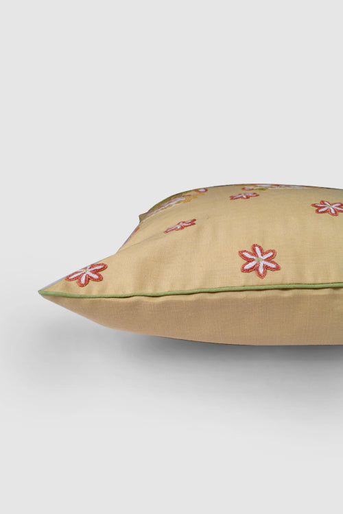 Zaina By Ctok Gul Bahar Aari Embroidered Cushion Cover - Beige