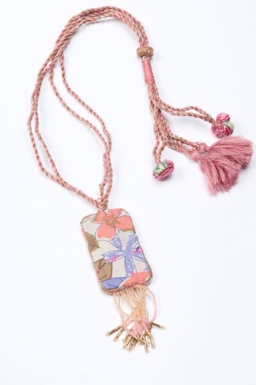 Antarang-  Gulabi (Pink)  Jumki Long Bead Neck Pc ,  100% Cotton. Hand Made By Divyang Rural Women.