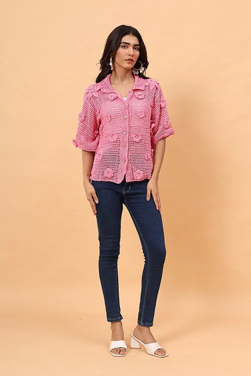 Ajoobaa "Airy"  Crochet Shirt - Pink