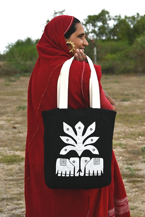 Okhai "Silent Companion" Hand Applique Work Pure Cotton Tote Bag