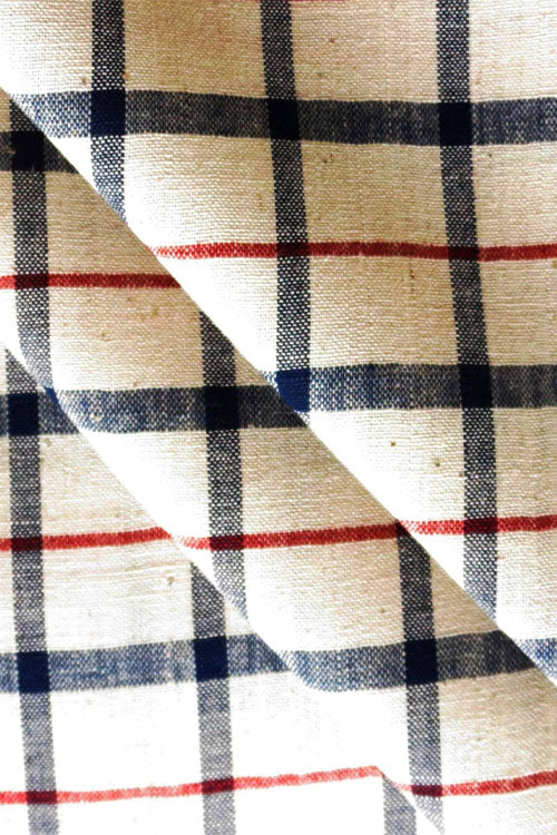 Moralfibre Fabric Is 100% Cotton Organic Handspun Handwoven, Blue & Red Organic Or Natural Yarn Dyed Checks Fabric