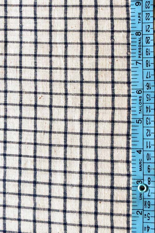 Moralfibre Fabric Is 100% Cotton Organic Handspun Handwoven, Cream & Blue Organic Or Natural Yarn Dyed Checks Fabric