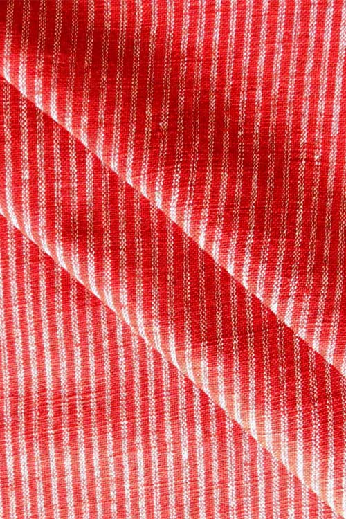 Moralfibre 100% Cotton Handspun Handwoven Red & Cream Stripe Fabric