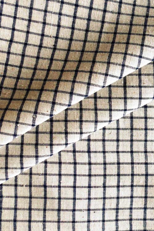 Moralfibre Fabric Is 100% Cotton Organic Handspun Handwoven, Cream & Blue Organic Or Natural Yarn Dyed Checks Fabric