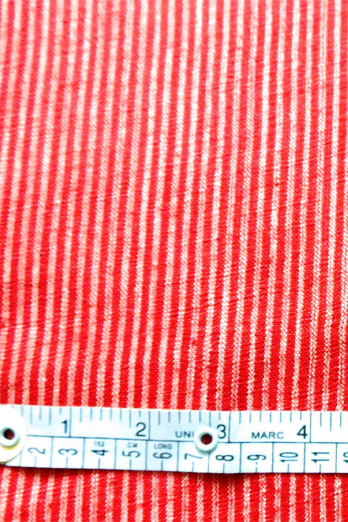 Moralfibre 100% Cotton Handspun Handwoven Red & Cream Stripe Fabric