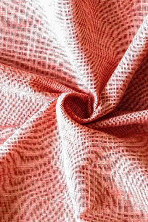 Moralfibre Fabric Is 100% Cotton Organic Handspun Handwoven, Red & Cream Natural Yarn Dyed Fabric