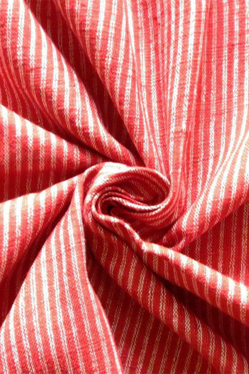 Moralfibre 100% Cotton Handspun Handwoven Red & Cream Stripe Fabric