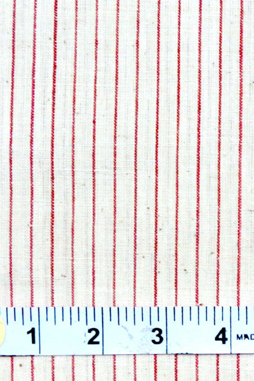 Moralfibre 100% Cotton Handspun Handwoven Light Cream & Red Stripe Fabric