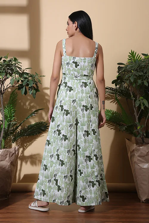 Okhai 'Succulent' Hand Block Printed Pure Cotton Jumpsuit | Rescue
