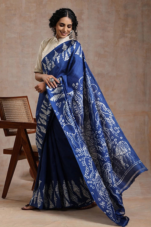 GC 'Ocean' Handwoven Hand Batik Pure Silk With Silkmark Saree