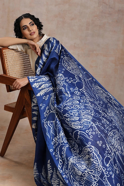 GC 'Ocean' Handwoven Hand Batik Pure Silk With Silkmark Saree