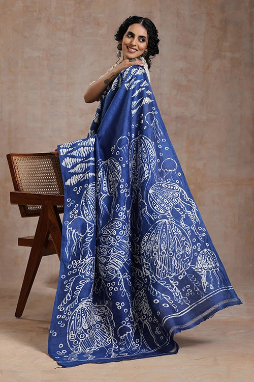GC 'Ocean' Handwoven Hand Batik Pure Silk With Silkmark Saree