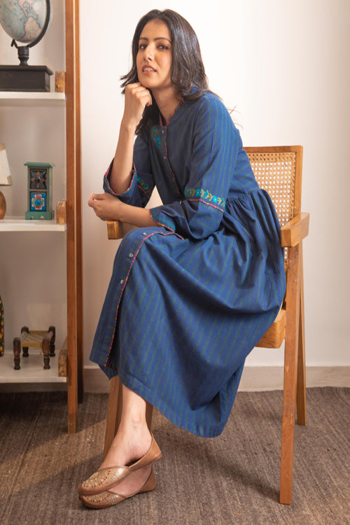 Rangsutra Haveli Blue Crewel Dress
