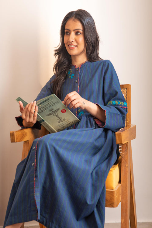 Rangsutra Haveli Blue Crewel Dress