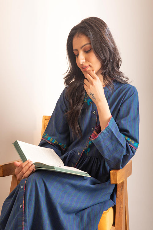 Rangsutra Haveli Blue Crewel Dress